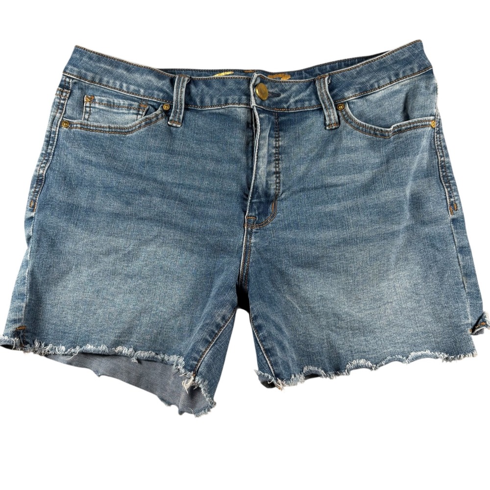 SEVEN 7 Jeans Women's Sz 14 Blue Denim Frayed Hem Weekend Shorts cutoffs Jorts - Picture 2 of 9